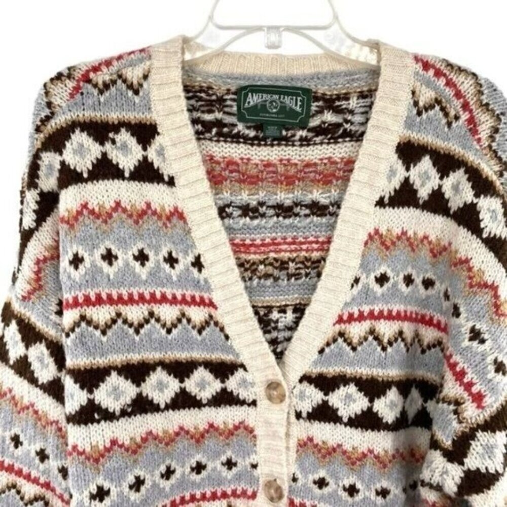 American Eagle Women's Fair Isle Argyle Button Down Cardigan Sweater - Picture 10 of 12